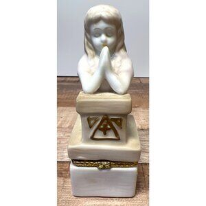 Porcelain Praying Angel Trinket Box With Gold Accents Hinged